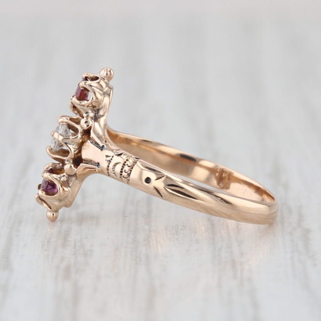 Victorian Garnet Diamond Ring 10k Yellow Gold Size 5.25 Antique