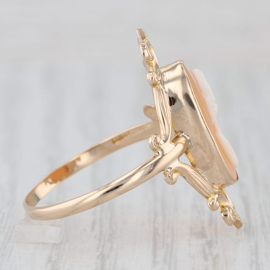 Vintage Carved Oval Shell Cameo Ring 10k Yellow Gold Size 10.5