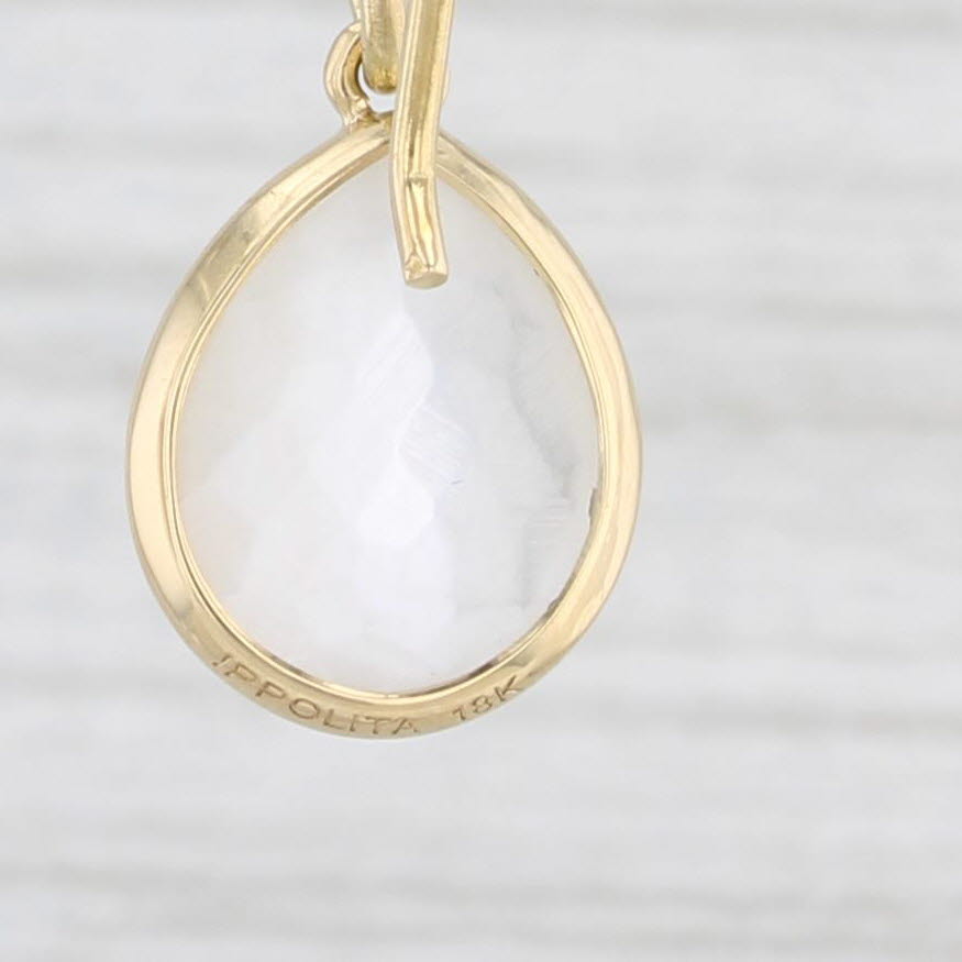 Light Gray Ippolita Mother of Pearl Quartz Teardrop Earrings 18k Gold Pear Solitaires