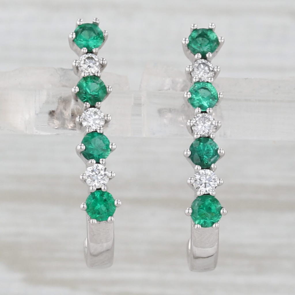 Light Gray 0.72ctw Emerald Diamond J-Hook Earrings 14k White Gold Drops