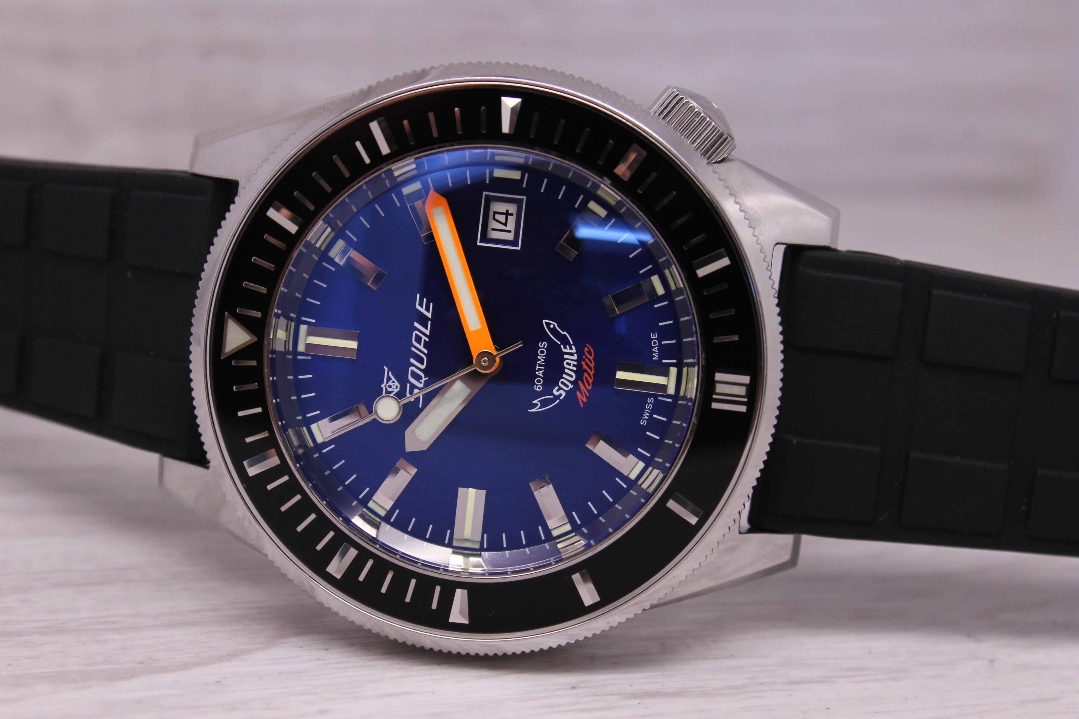 Squale Matic 60atmos Mens 44mm Steel Automatic Divers Watch Dark Bluew Box Card