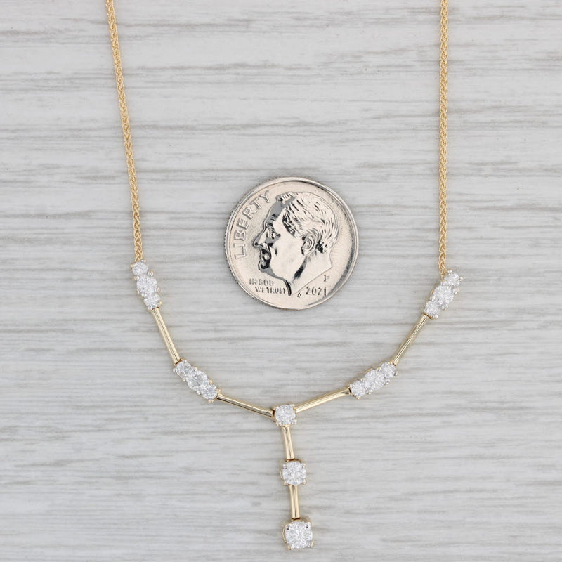 0.80ctw Diamond Y Necklace 14k Yellow Gold 18" Wheat Chain