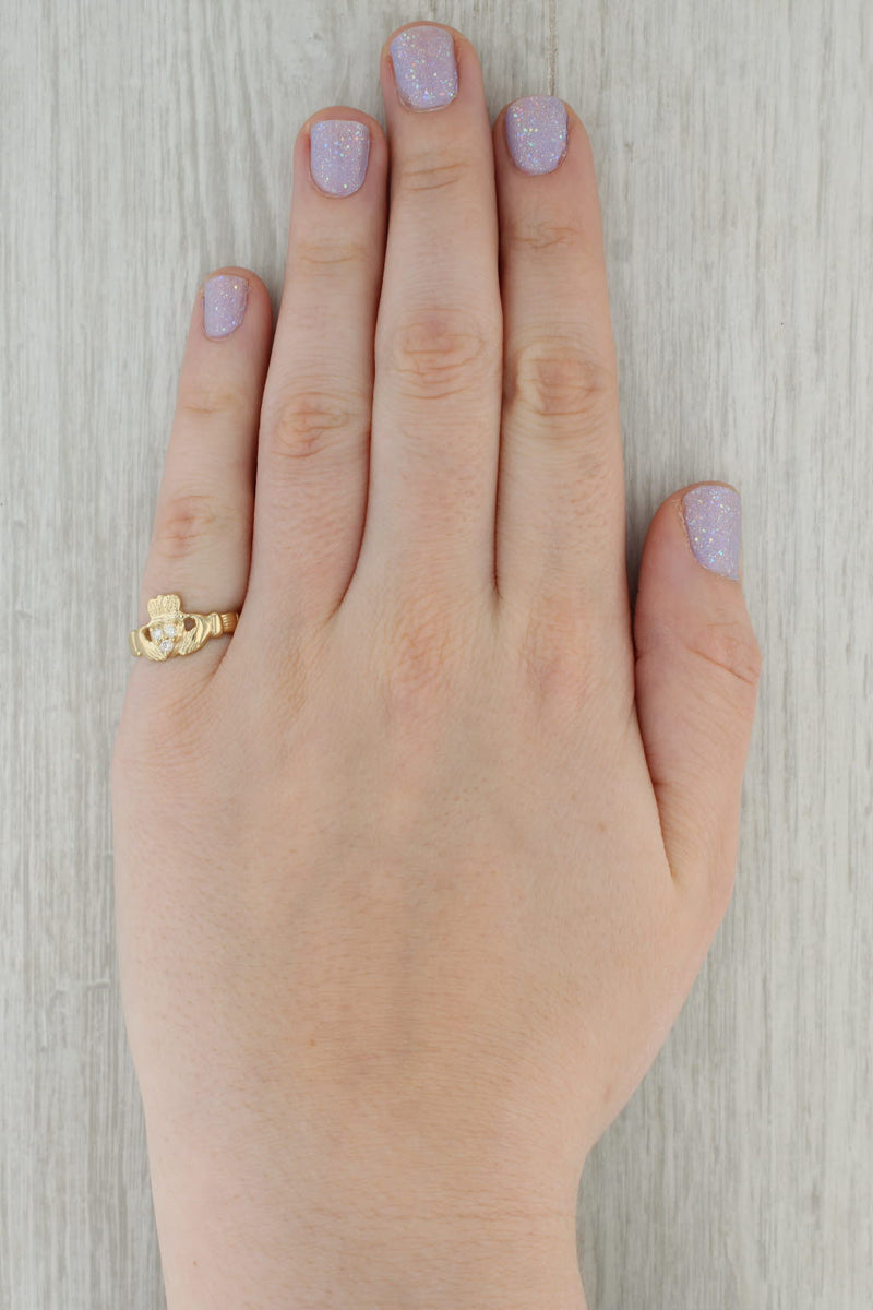 Diamond Irish Claddagh Ring 14k Yellow Gold Size 6.25 Engagement