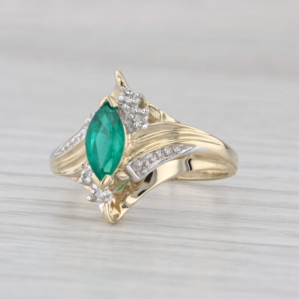 0.58ctw Marquise Lab Created Emerald Diamond Bypass Ring 10k Yellow Gold Sz 6.5