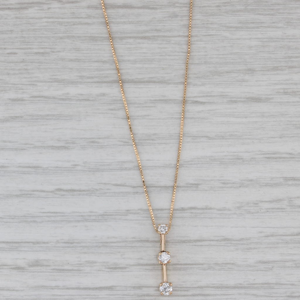 Gray 0.25ctw Diamond 3-Stone Journey Pendant Necklace 14k Yellow Gold 17" Box Chain