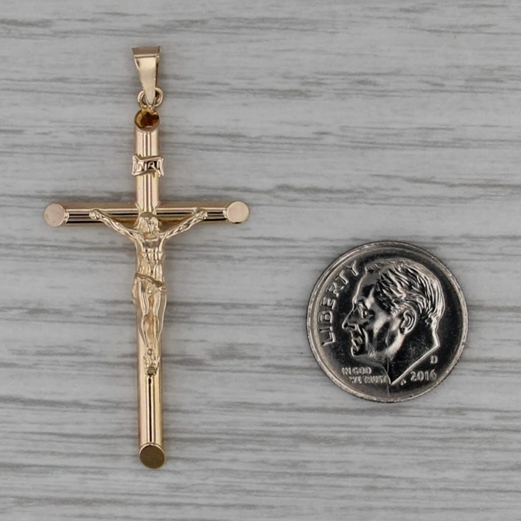 Jesus on the Cross Crucifix Pendant 14k Yellow Gold Estate Religious Figural