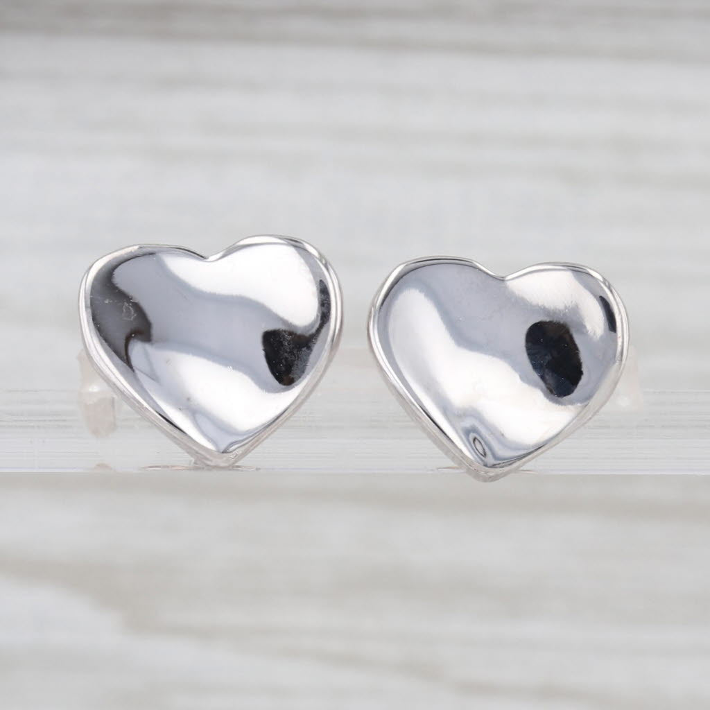 Contoured Heart Stud Earrings Sterling Silver Studs