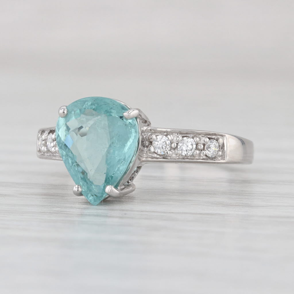 1.95ctw Pear ParaibaTourmaline Diamond Ring 18k White Gold Size 7.75 GIA