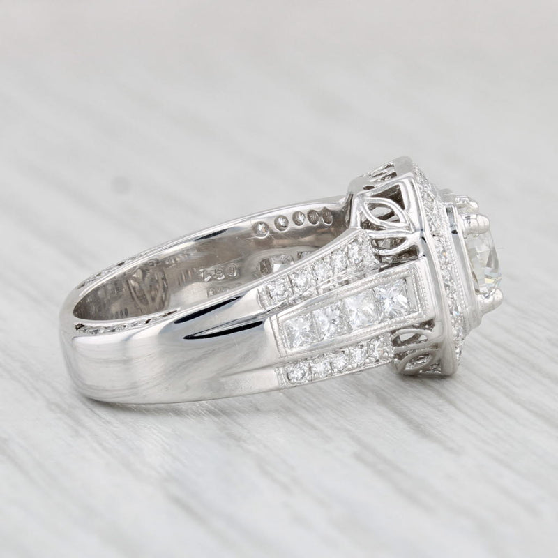 Light Gray Simon G 2.04ctw Round Diamond Halo Engagement Ring 18k White Gold Size 6.5 GIA