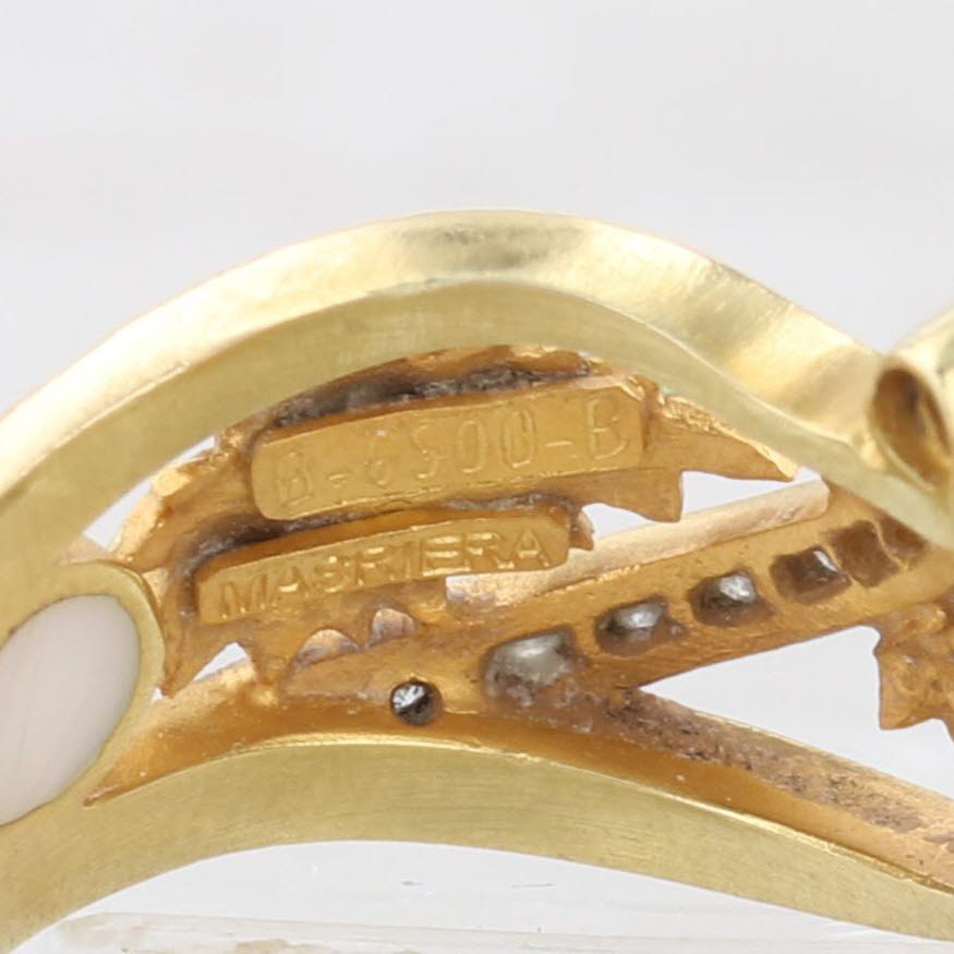 Antique White Masriera 0.47ctw Diamond Flower Ring 18k Yellow Gold Enamel Size 6.5 Statement