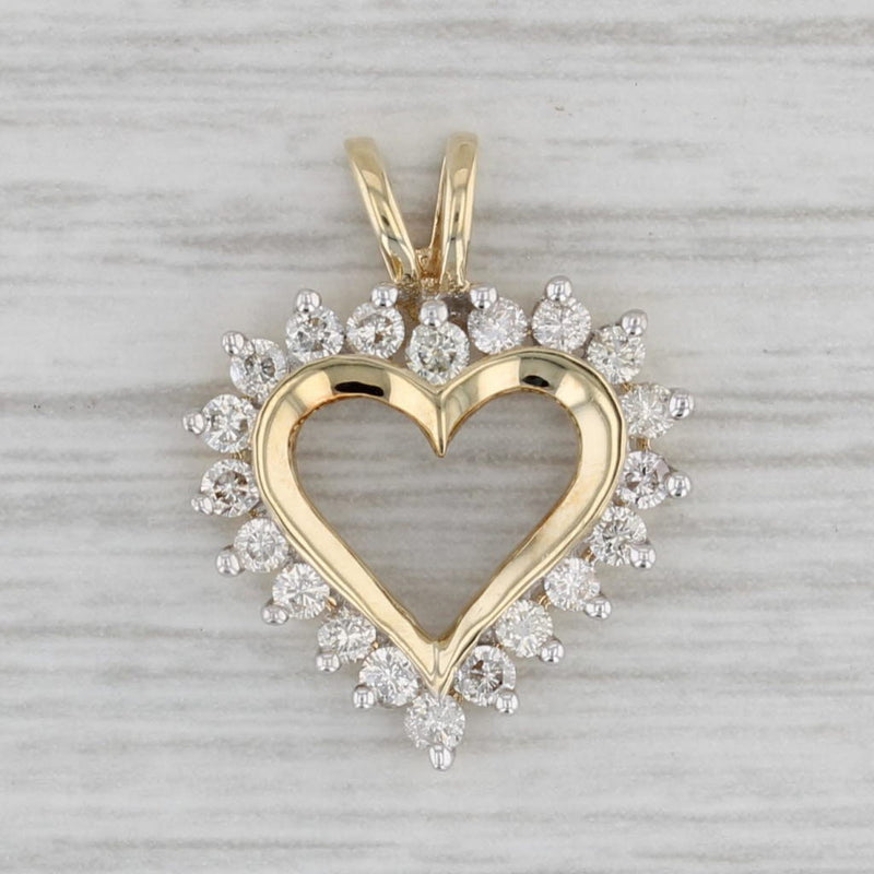 0.42ctw Diamond Open Heart Pendant 14k Yellow Gold Small Drop