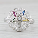 Order Eastern Star Ring 14k Gold Diamond Lab Created Gemstones Masonic OES