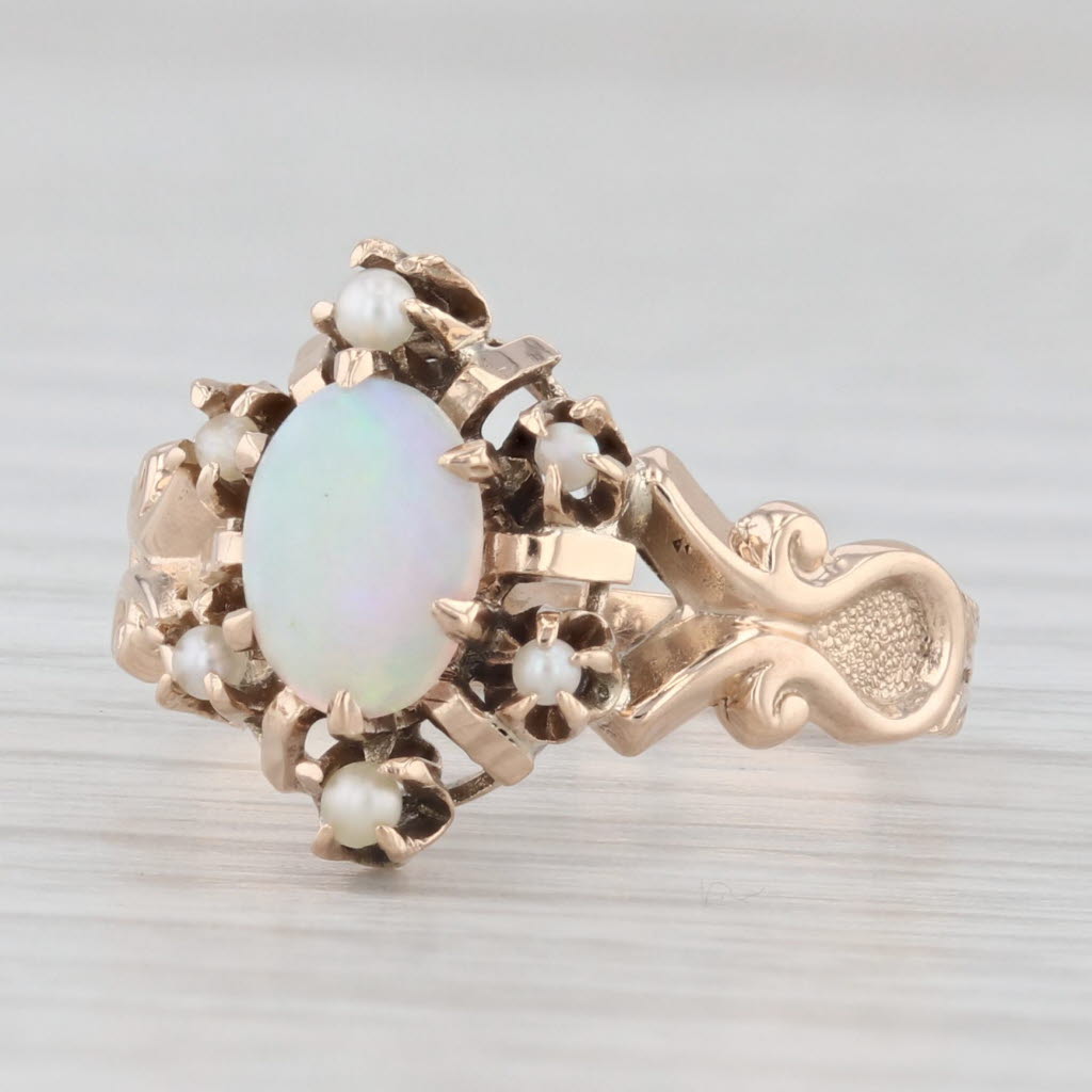 Light Gray Antique Opal Pearl Ring 10k Yellow Gold Size 5.25