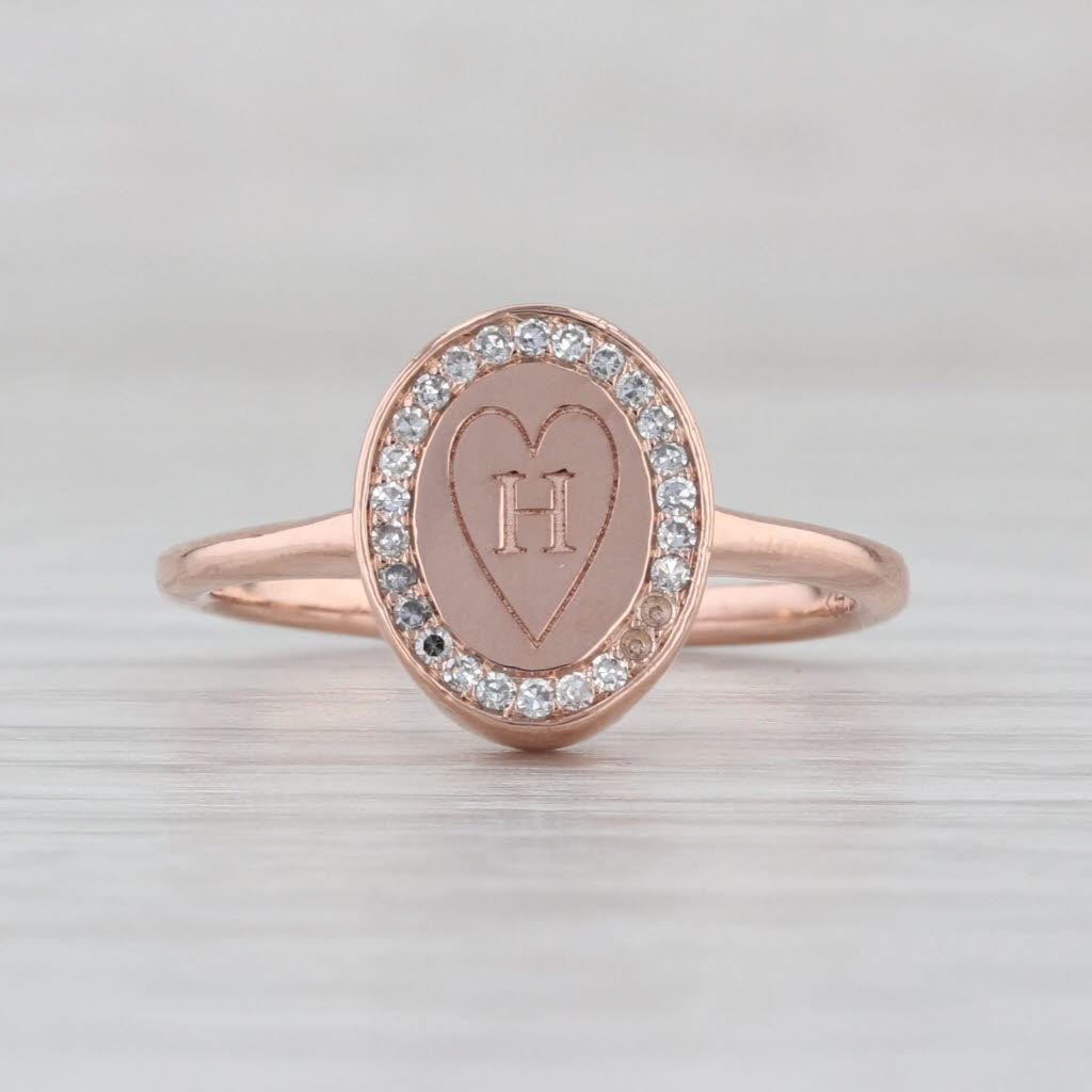 Heart Framed Engraved H Diamond Halo Ring 10k Rose Gold Size 6 Signet
