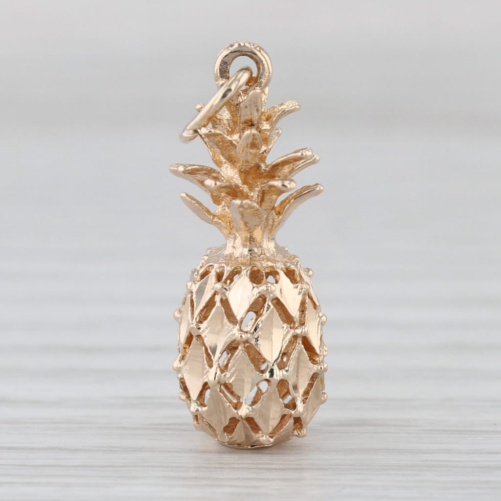 Pineapple Charm Pendant 14k Yellow Gold Small 3D Drop