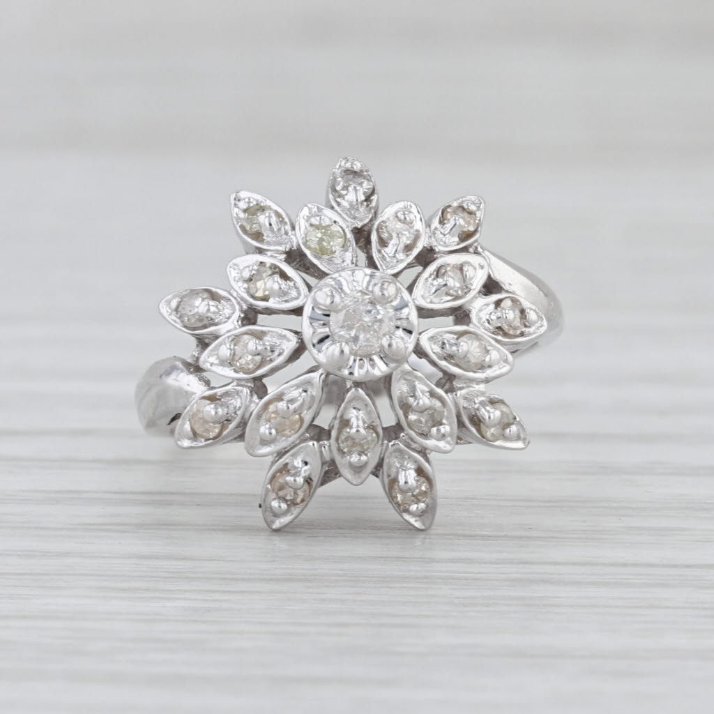 Vintage 0.29ctw Diamond Flower Cluster Ring 14k White Gold Size 6.5
