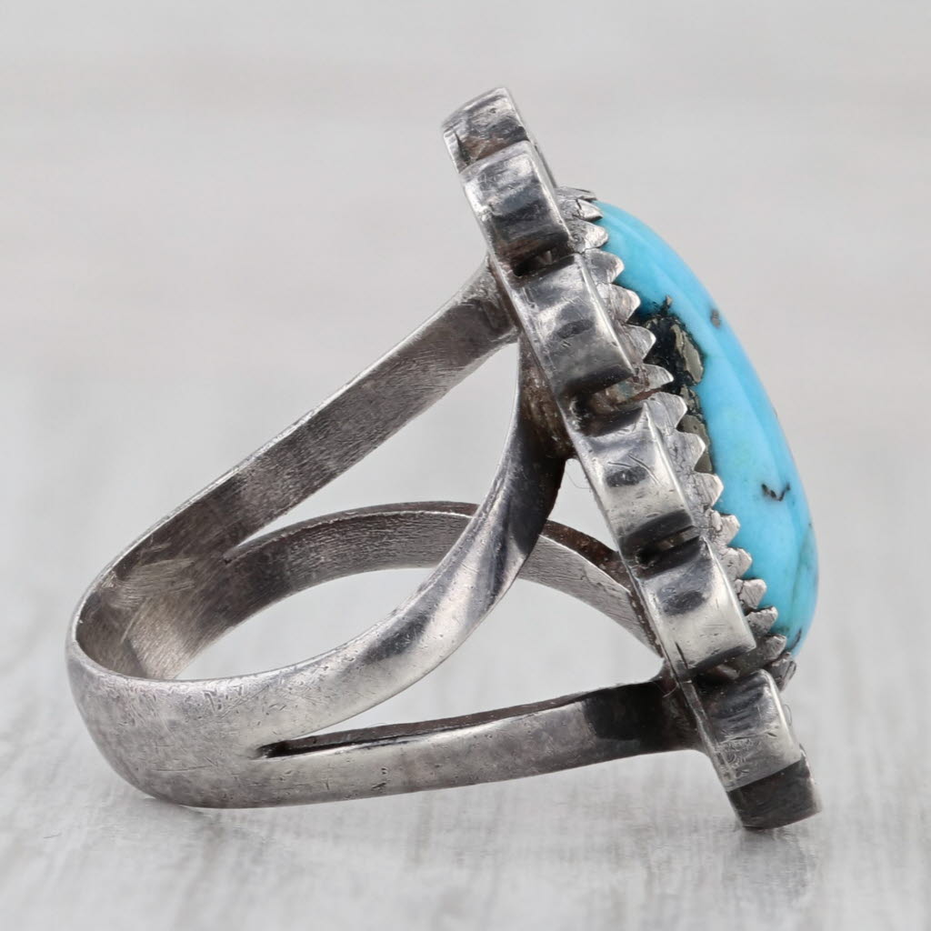 Vintage Native American Turquoise Cabochon Ring Sterling Silver Size 5.25