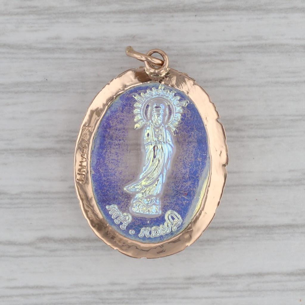 Quan Am Glass Pendant 14k Gold Figural Bodhisattva of Compassion in Buddhism