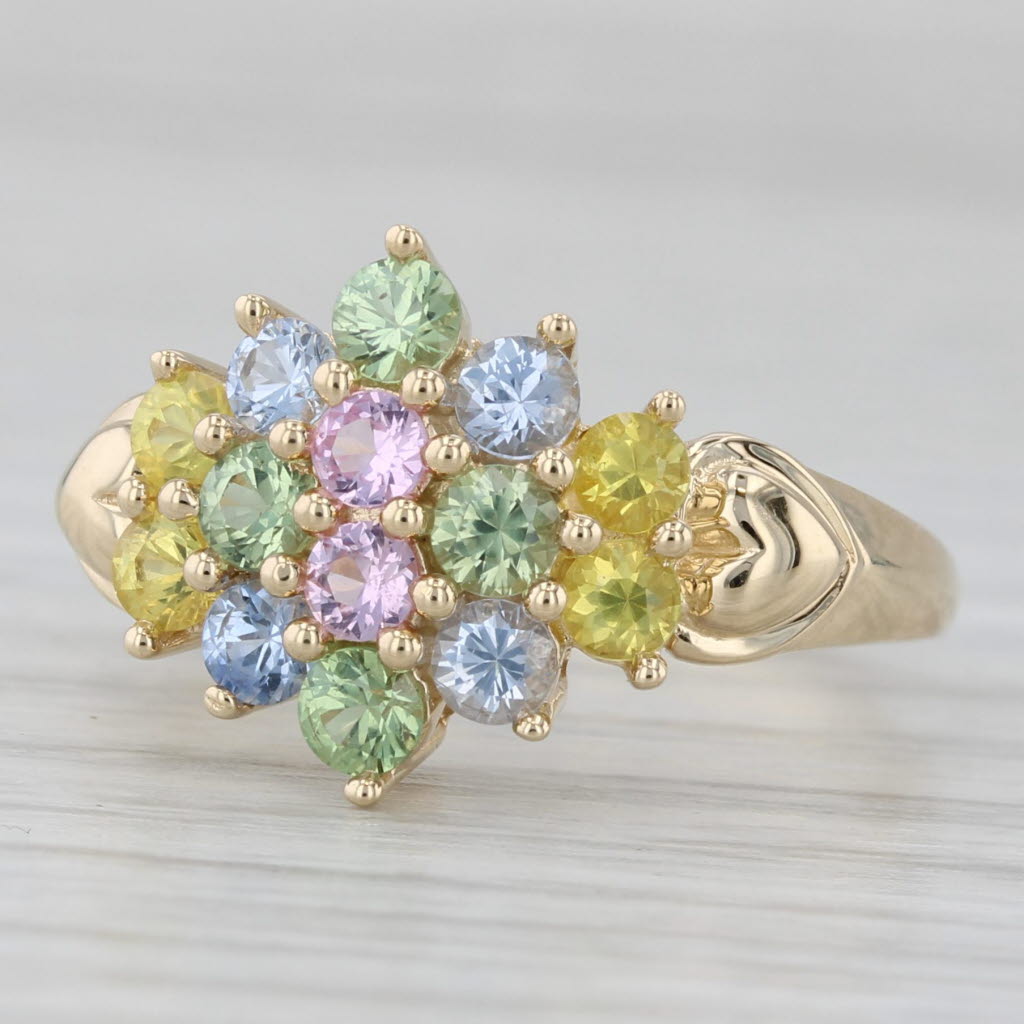 Gray Multicolor Sapphire Cluster Ring 14k Yellow Gold Size 6