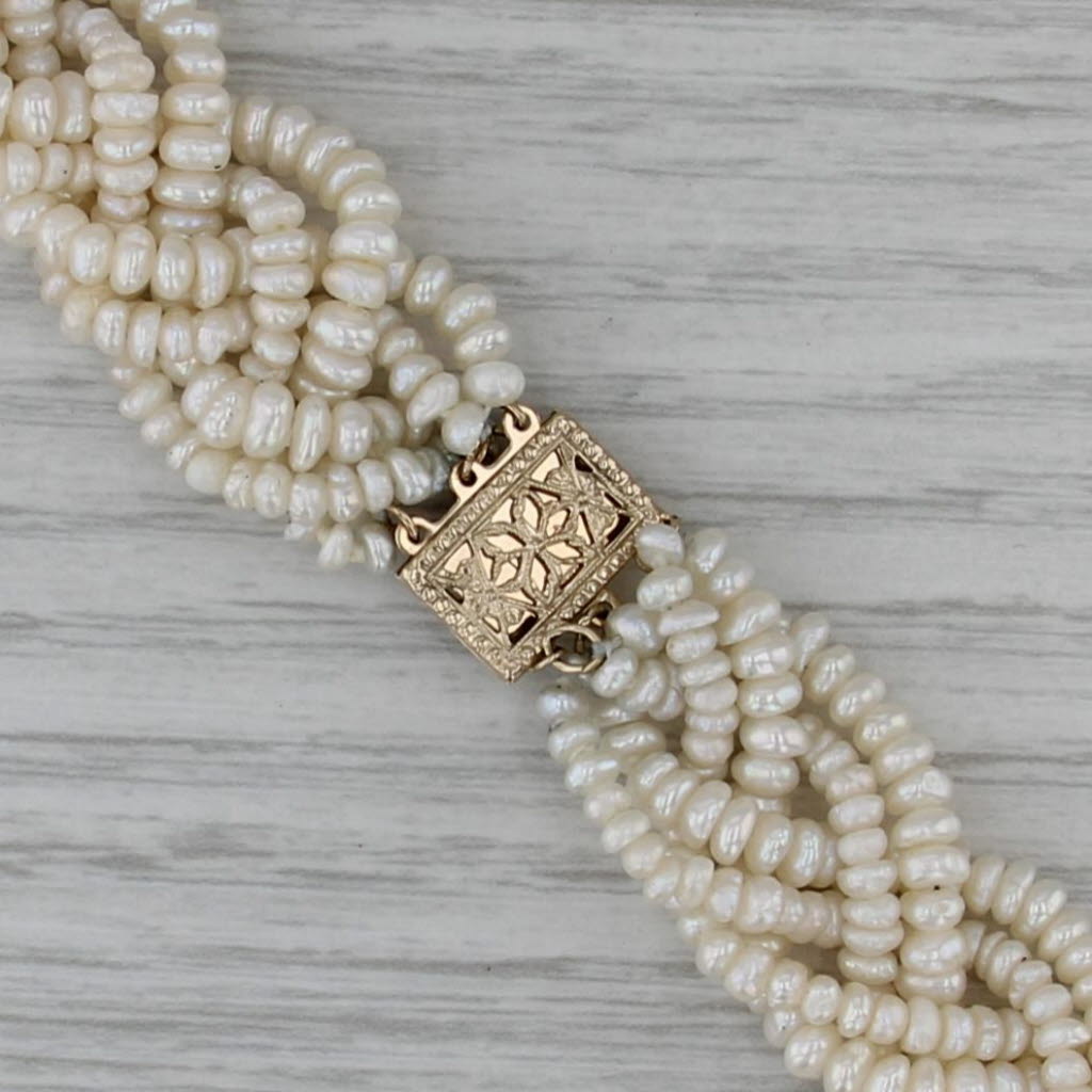 Woven Multistrand Pearl Necklace 14k Yellow Gold 15.5" 16.1mm