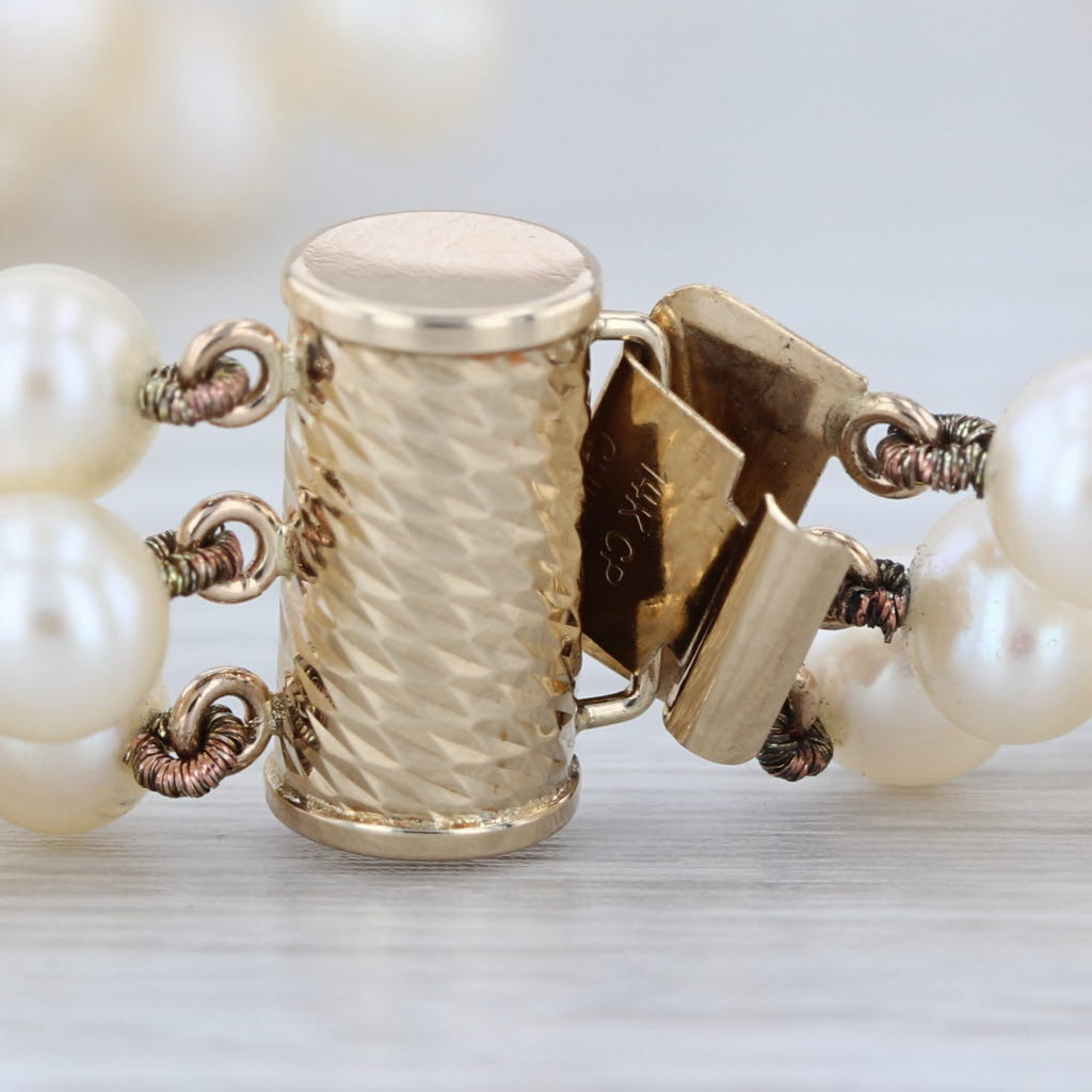 3-Strand Graduated Cultured Pearl Necklace 14k Yellow Gold 17"