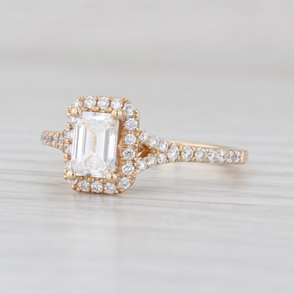 1.09ctw Emerald Cut Lab Created Diamond Halo Engagement Ring 14k Gold Size 7