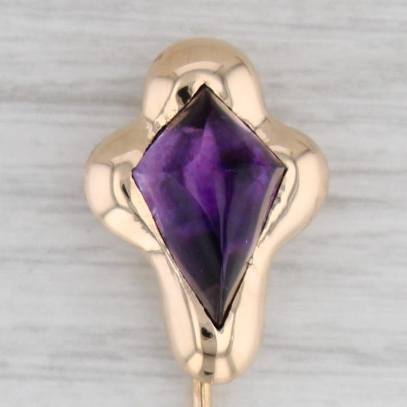 Gray Vintage Amethyst Stickpin 14k Yellow Gold Solitaire