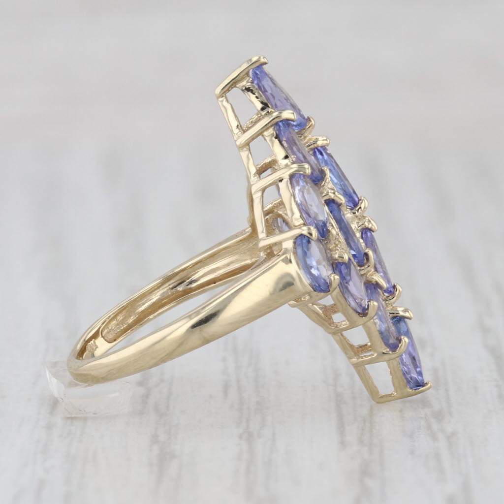 2.50ctw Marquise Oval Tanzanite Cluster Ring 10k Yellow Gold Size 5 Cocktail