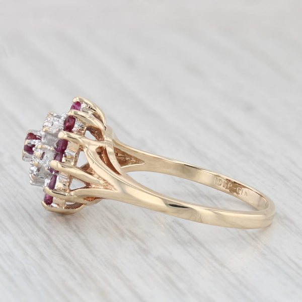 1.05ctw Ruby Diamond Flower Cluster Ring 10k Yellow Gold Size 7.5
