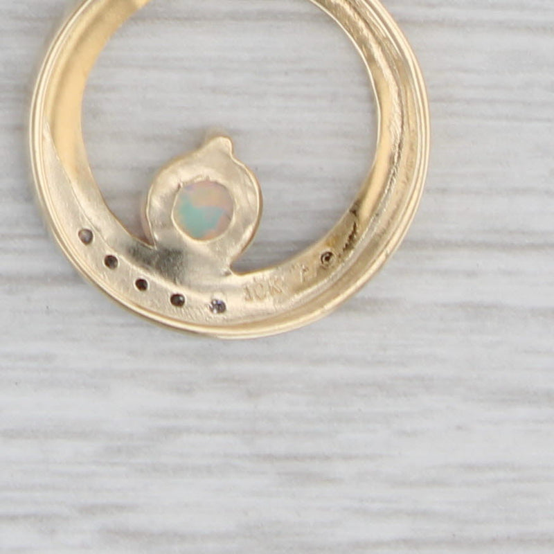 Gray Lab Created Opal Diamond Circle Pendant 10k Yellow Gold Floating Drop