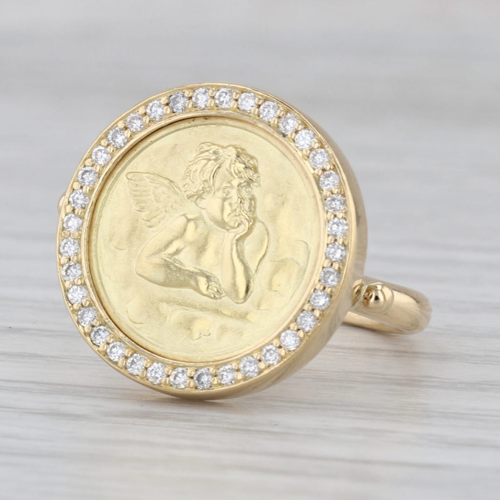 Temple St Clair Diamond Cherub Guardian Angel Ring 18k Gold Size 7.5 Florence 86