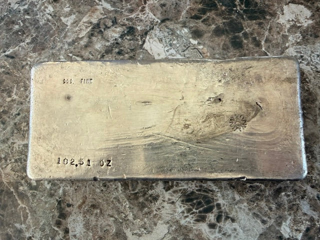 102.51 ozt Alexander Westerfield Old Pour 999 Fine Silver Bar 7.75 x 4.5"