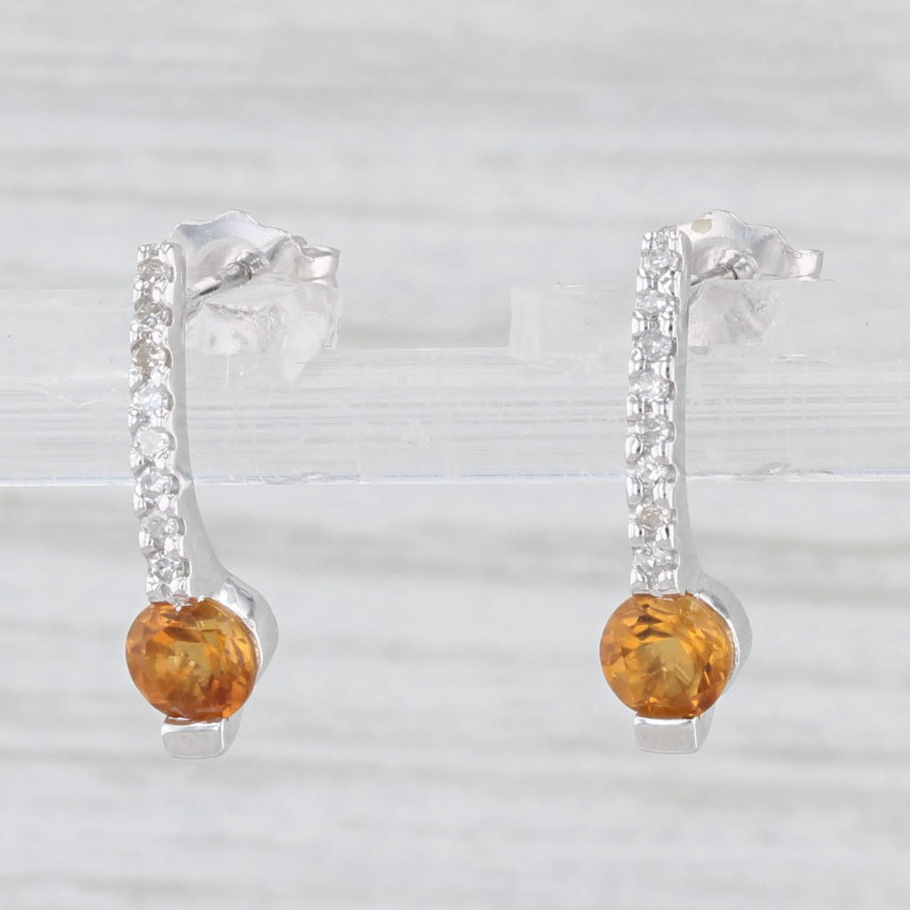 Light Gray 0.54ctw Orange Citrine Diamond Journey Earrings 14k White Gold Pierced Drops