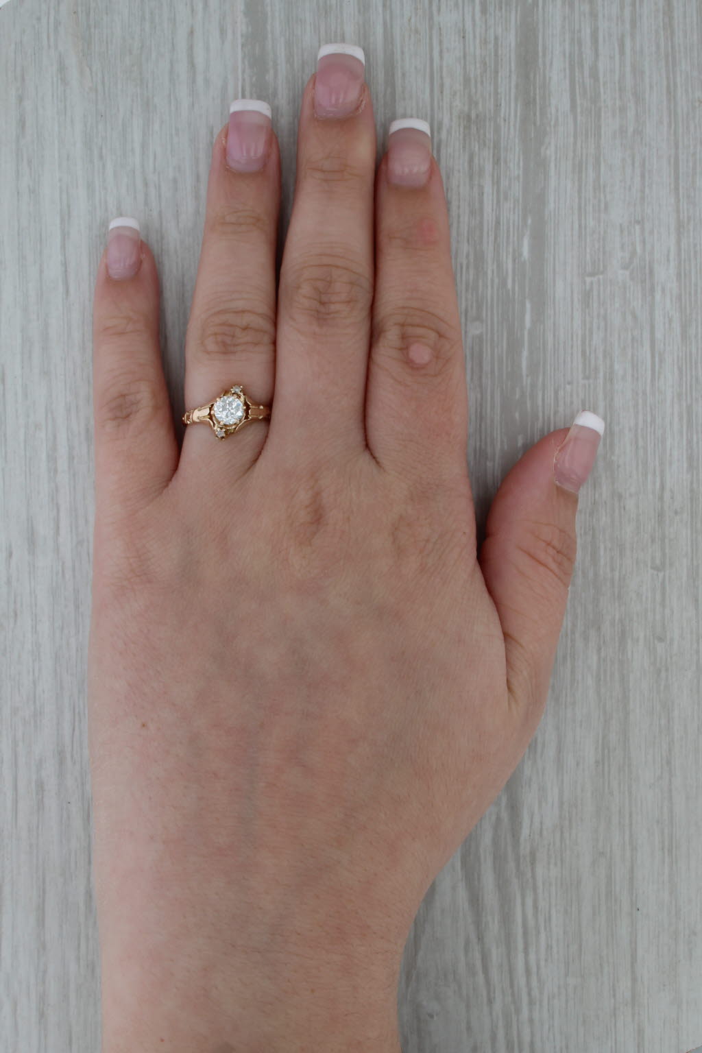 Antique Old European Cut Diamond Engagement Ring 10k Yellow Gold Size 6.75