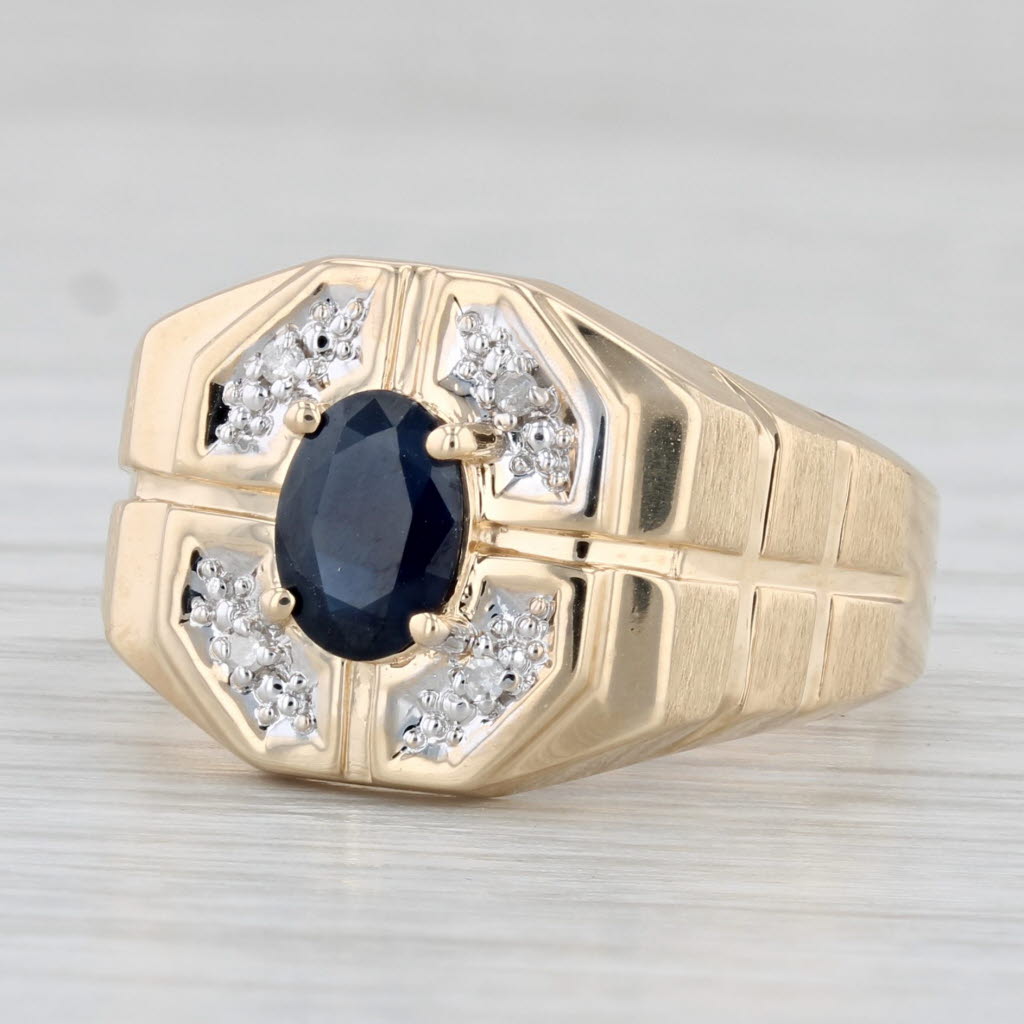 Light Gray 1.05ctw Blue Sapphire Diamond Ring 10k Yellow Gold Size 9.75