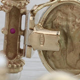Glass Intaglio Cultured Pearl Ruby Bracelet 14k Gold Grecian Figural 8"
