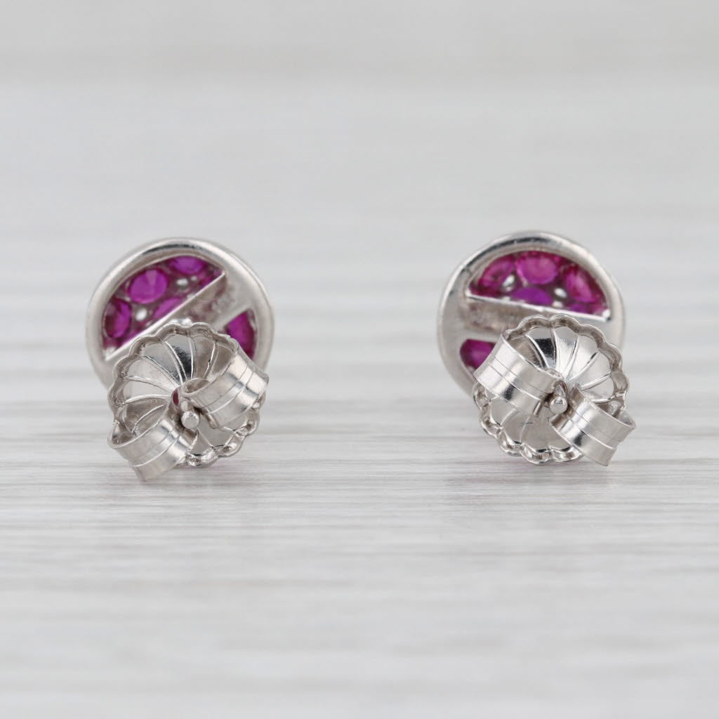 1.50ctw Ruby Diamond Flower Cluster Stud Earrings 18k White Gold Button Studs