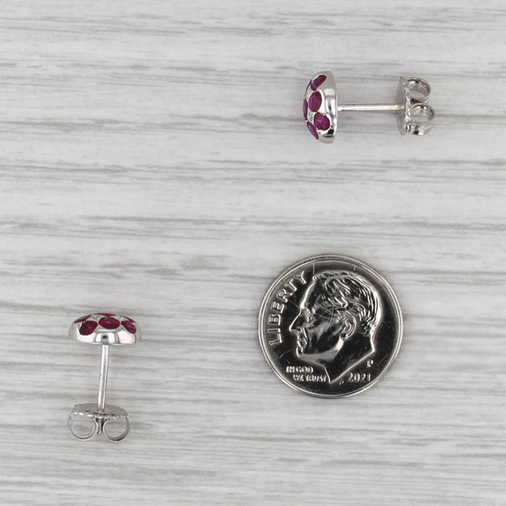 1.50ctw Ruby Diamond Flower Cluster Stud Earrings 18k White Gold Button Studs