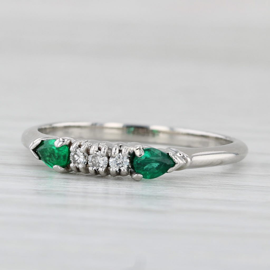 Light Gray 0.42ctw Emerald Diamond Ring Platinum Vintage Wedding Band Size 6 Stackable