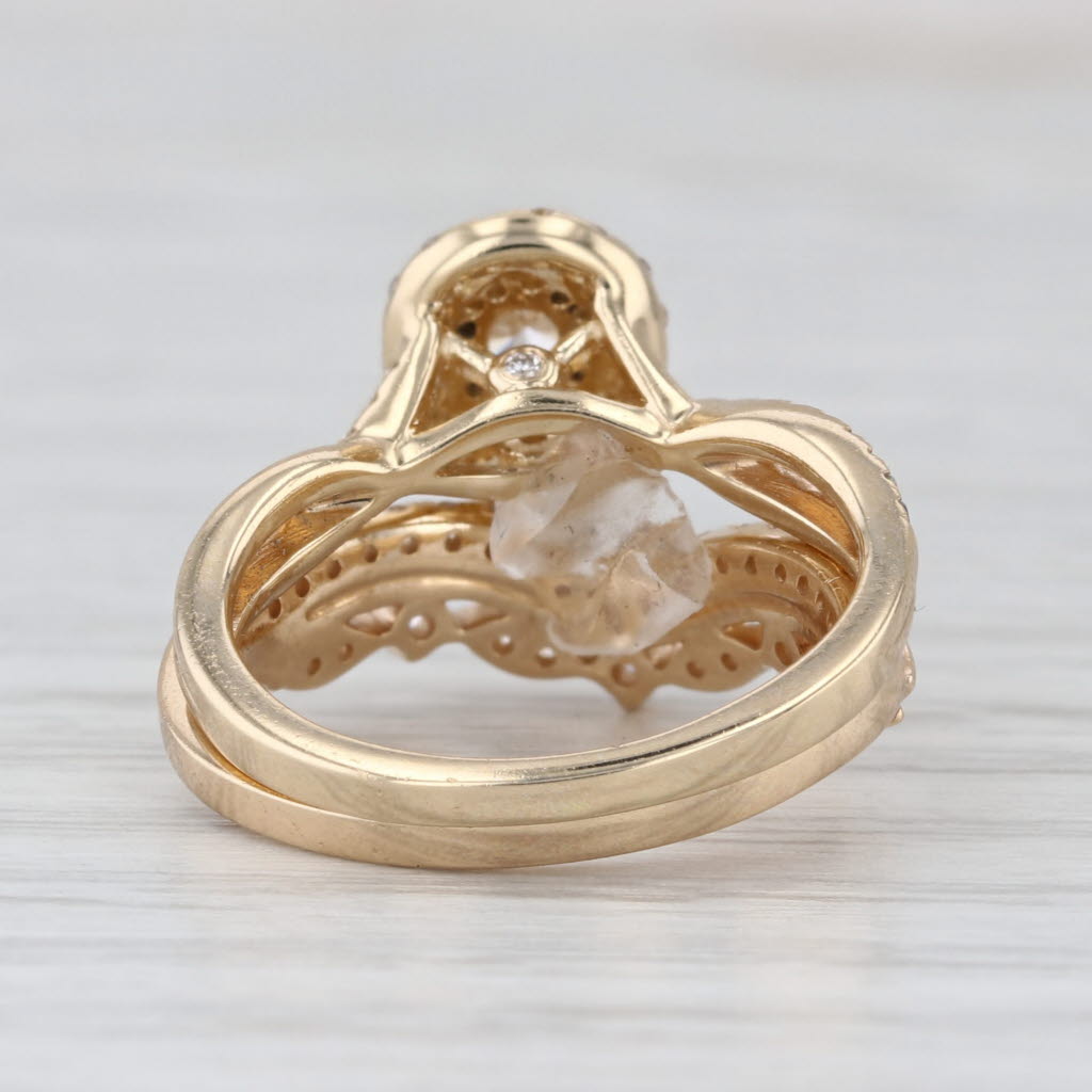 0.65ctw Pear Diamond Halo Engagement Ring Wedding Band Bridal Set 14k Gold