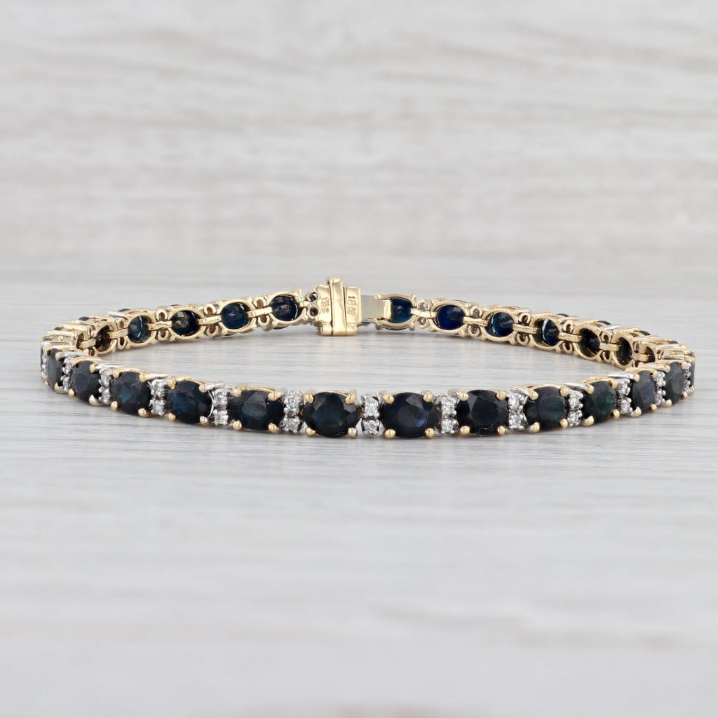 Light Gray 8.75ctw Blue Sapphire Diamond Tennis Bracelet 18k Gold Town & Country 7.25"