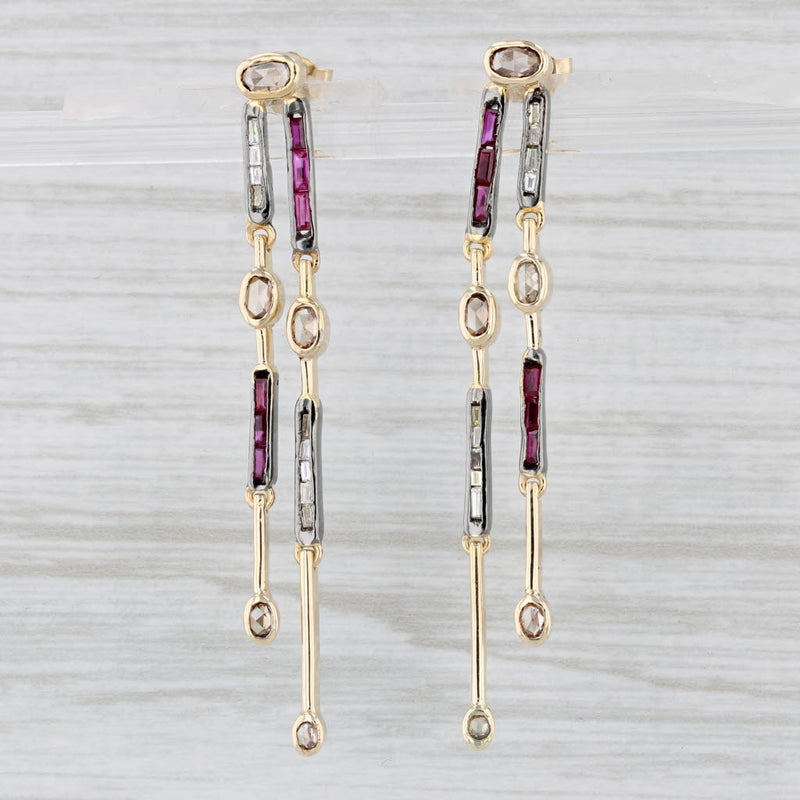 0.54ctw Diamond Ruby Dangle Earrings 14k Yellow & Oxidized Gold