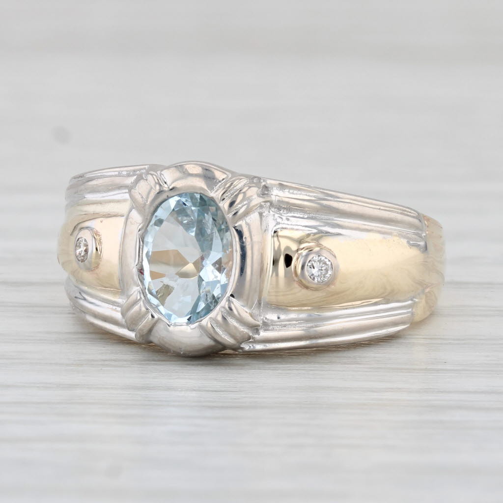 Light Gray Blue Topaz Diamond Ring 10k White Yellow Gold Size 8 Oval Solitaire