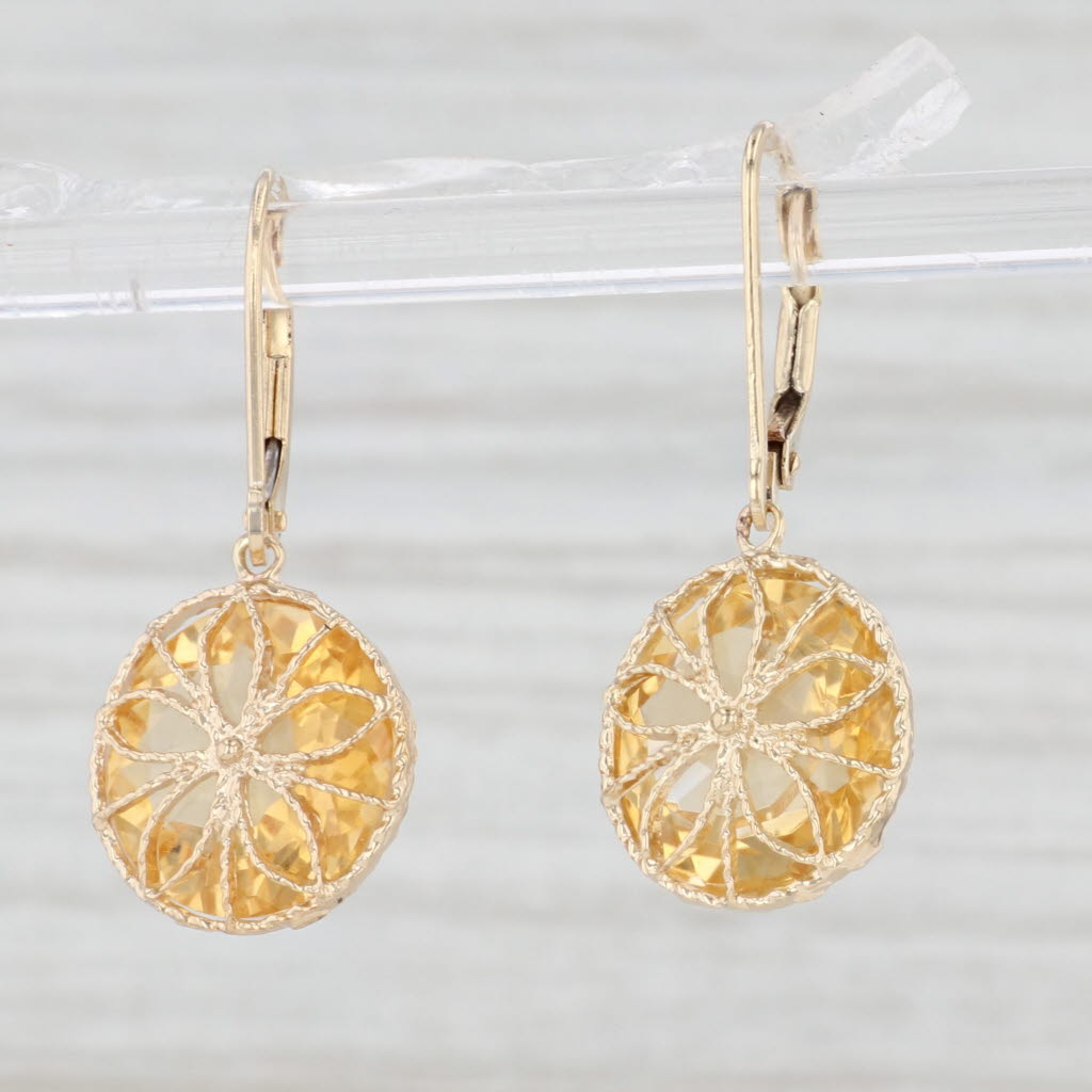 Light Gray 12.50ctw Orange Citrine Flower Dangle Earrings 14k Yellow Gold Leverbacks