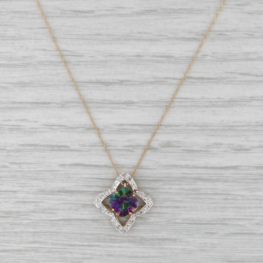1.73ctw Mystic Topaz Diamond Pendant Necklace 14k Yellow Gold 18.5" Rope Chain