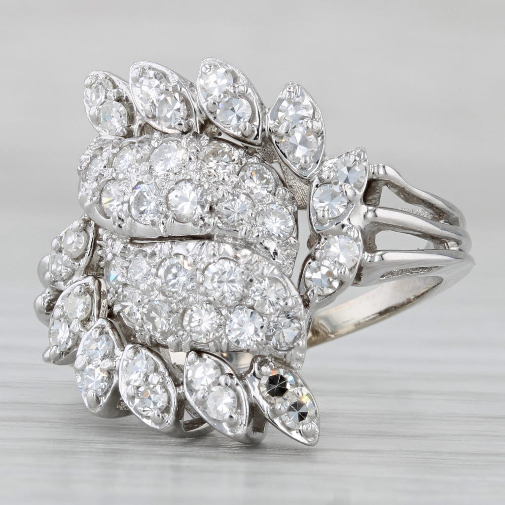Gray 1.15ctw Pave Diamond Cluster Cocktail Ring 14k White Gold Size 7.75