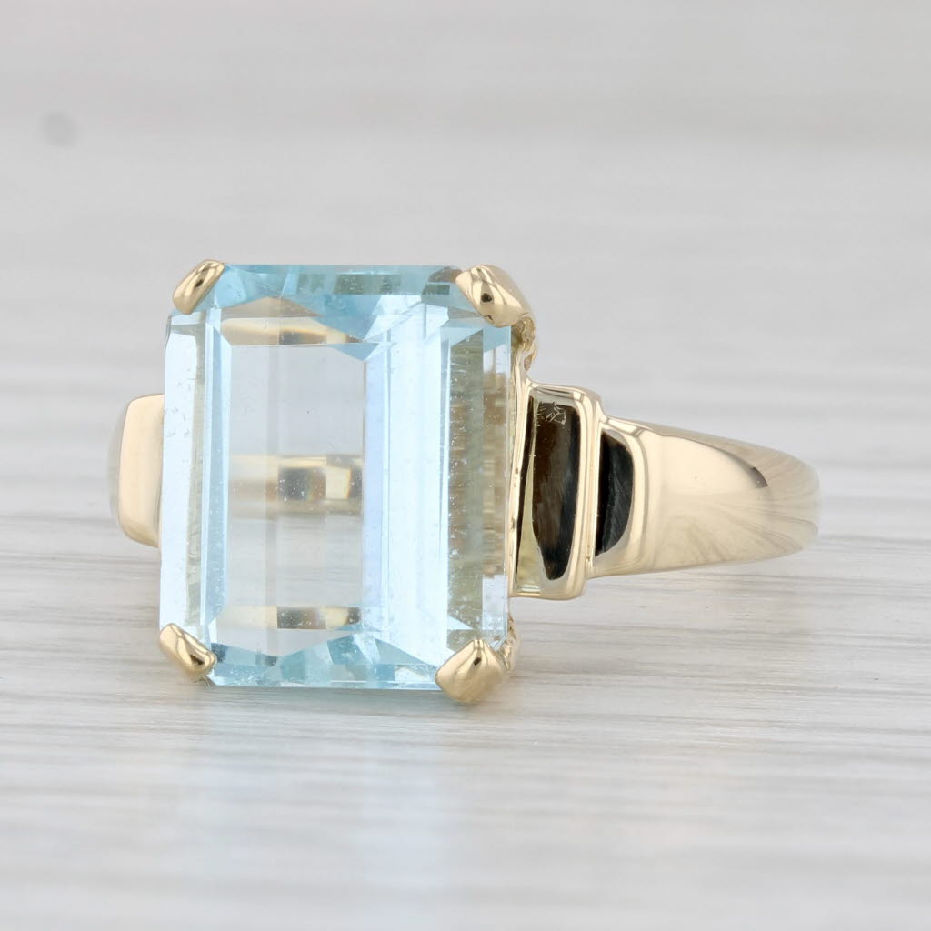 Light Gray 5.25ct Aquamarine Ring 14k Yellow Gold Size 6.75 Emerald Cut Solitaire