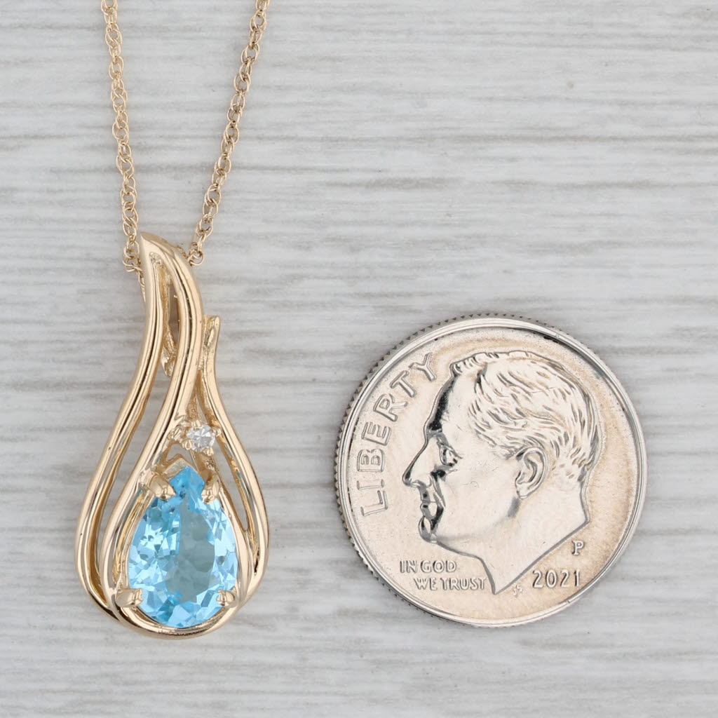 Gray 1.47ct Blue Topaz Teardrop Pendant Necklace 14k Yellow Gold 17" Rope Chain