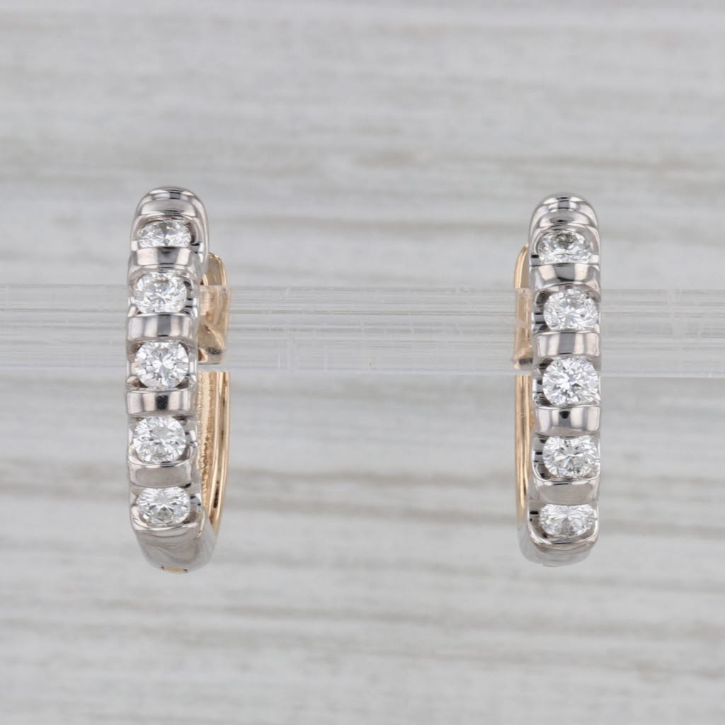 Gray 0.47ctw Diamond Hoop Huggie Earrings 14k Gold 2-Toned Hinged Snap Top