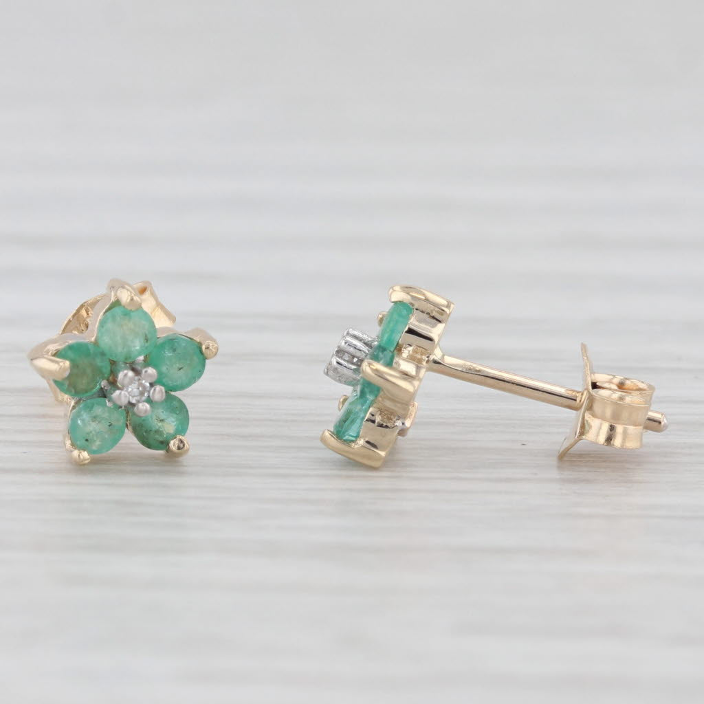 Light Gray 0.40ctw Emerald Diamond Flower Stud Earrings 10k Yellow Gold